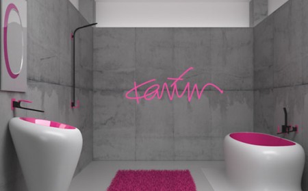 salle de bain Kawa rose et blanche design by Karim Rashid