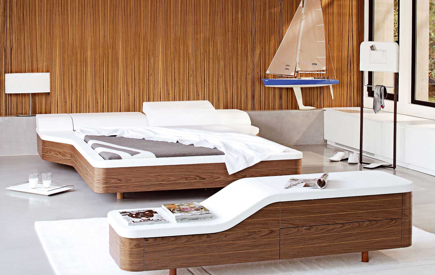 Chambre Marina Lit En Bois Et Cuir Blanc Design