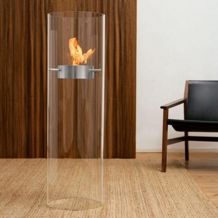 cheminée cylindrique en verre ethanol Ponton fireplace