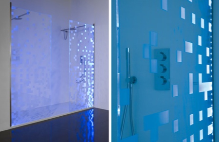 Paroi de douche à  variation de couleur LED