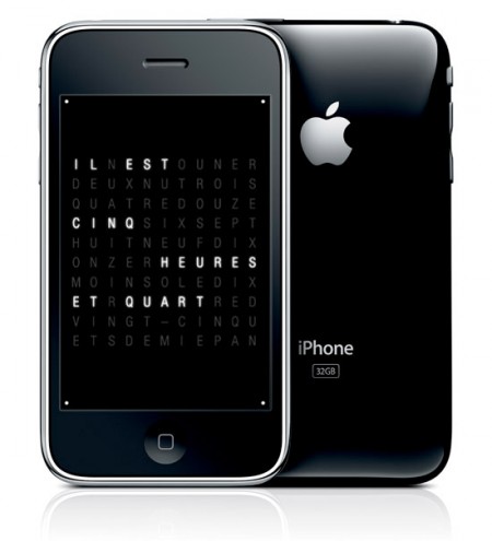 Qlocktwo pour iPhone, application horloge en toutes lettres