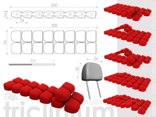 Canapé créé avec des appuis-tête de Citroën C2