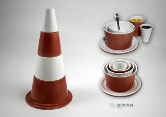 Set petit déjeuner en forme de cône de chantier - On the road