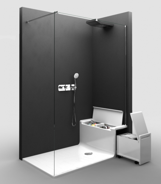 Douche à  l'italienne avec banc / rangements intégrés par Roca
