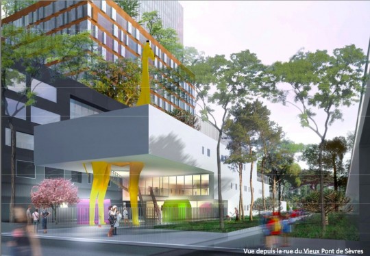 C1 : Une crèche avec une girafe géante à  Boulogne-Billancourt