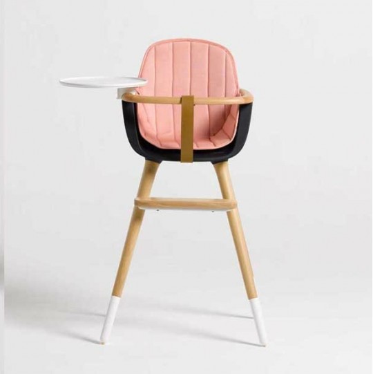 Chaise haute pour bébé Micuna OVO noire avec coussin rose