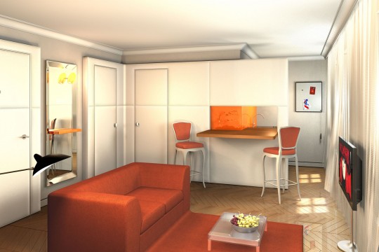 Salon d'une chambre d'hôtes de la résidence Nell à  Paris 9ème