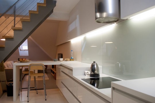 Cuisine contemporaine dans un appartement sous les combles