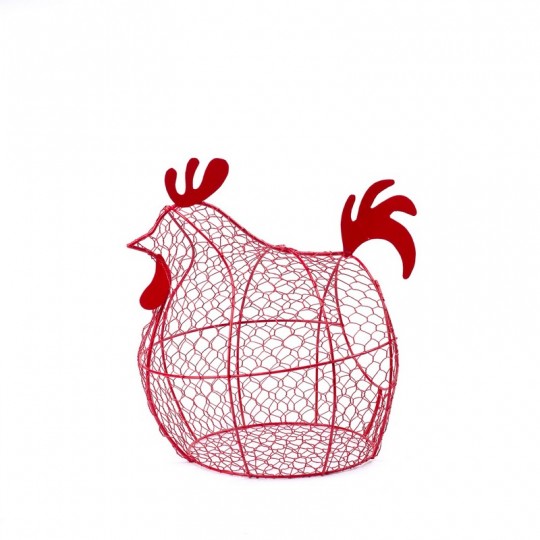 Poule en métal grillagé rouge pour ranger les oeufs (Silea)