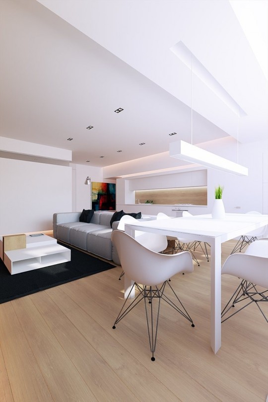Salle à  manger design blanche dans intérieur contemporain