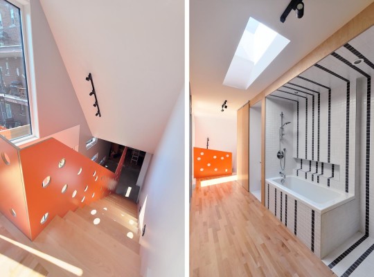 Maison contemporaine La Couleuvre : Escalier et baignoire