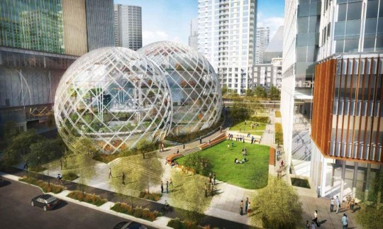 3 boules en verre géante pour le nouveau siège d'Amazon à Seattle
