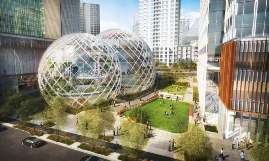 3 boules en verre géante pour le nouveau siège d'Amazon à  Seattle
