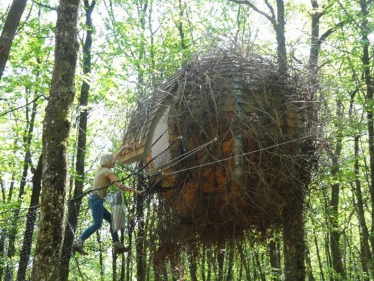 Cabane Lov Nid avec accès par un filet