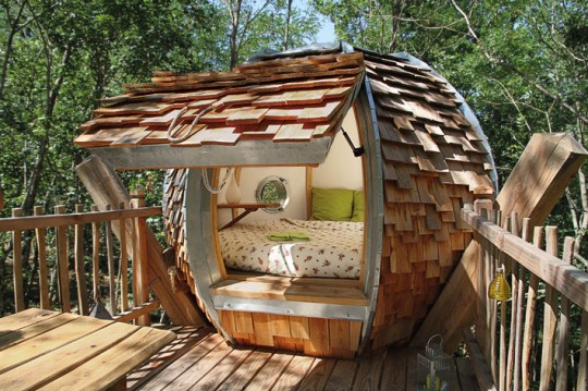 Cabane ronde dans un arbre