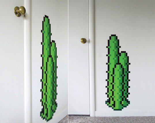 Cactus avec des stickers pixels Puxxle