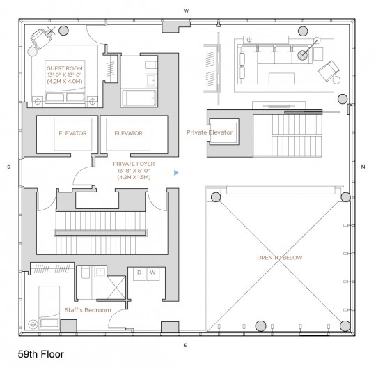 Appartement Rupert Murdoch Manhattan -plan de l'appartement 59ème étage