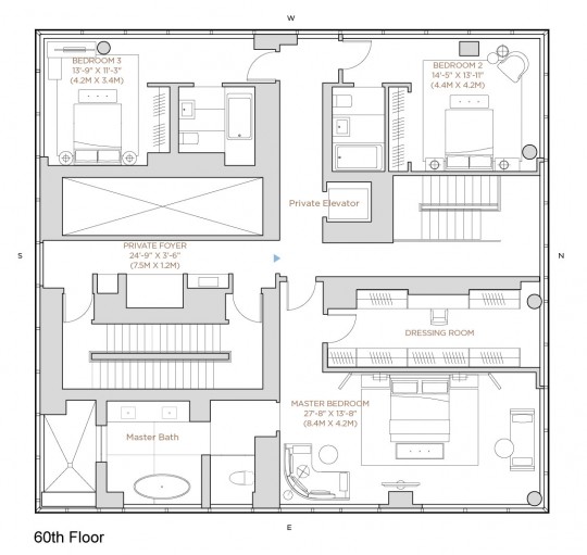 Appartement Rupert Murdoch Manhattan -plan de l'appartement 60ème étage