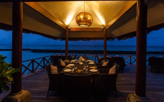 Hotel Vivanta by Taj Coral Reef aux Maldives - terrasse en bord de mer