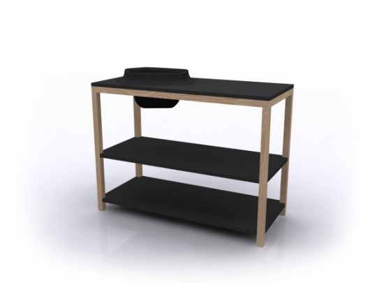 Console en bois et plateau noir Bellila Volcane