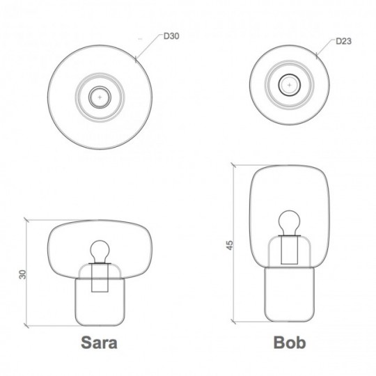 Croquis des lampes Sara et Bob by Dan Yeffet for Gallery S. Bensimon