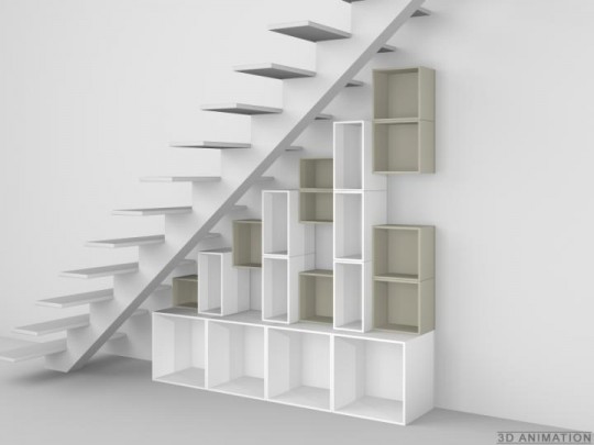 Etagère modulaire sous escalier Cubit