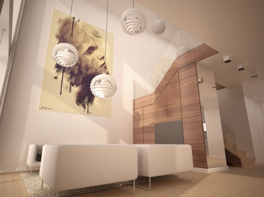 Starter House projet maison avec suspensions boules modernes blanches