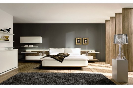 Chambre avec un tapis contemporain gris à poils longs