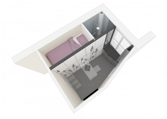 Plan 3D petit appartement 8 mètres carrés