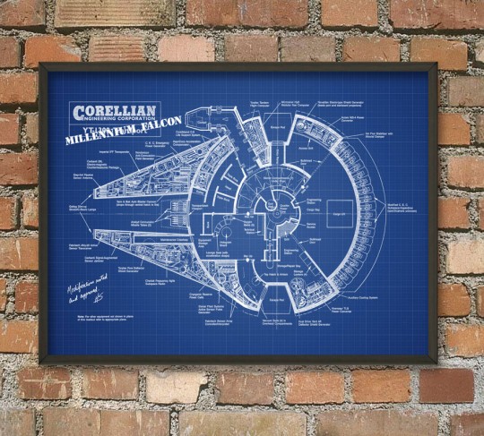 Poster plan du Faucon Millenium Star Wars