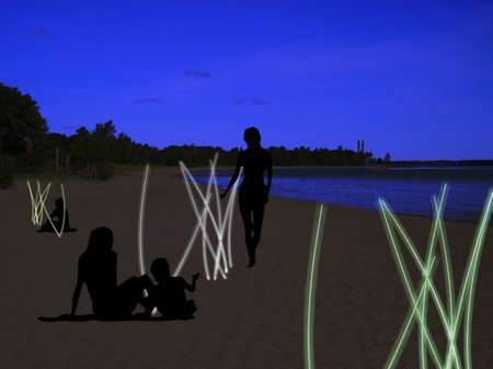 brins d’herbe lumineux sur la plage - design Stefano Merlo