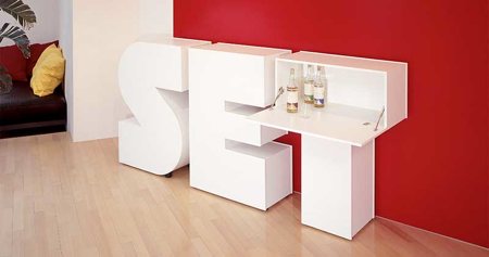 meuble bar en forme de lettre de l