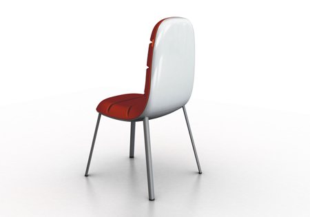 Le dossier laqué blanc de la chaise design Pop chair