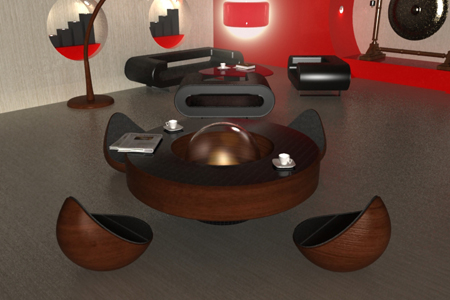 table basse design ronde avec cheminée à  l