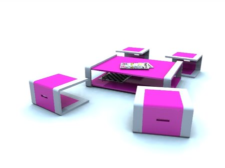 table basse design rose girly - composition by Stéphane Perruchon