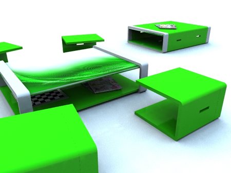 table basse design vert menthe fraîche en plexiglas