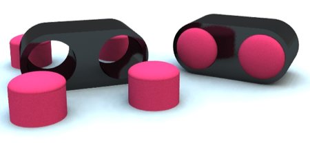table basse avec poufs ronds roses intégrés - Studio concept