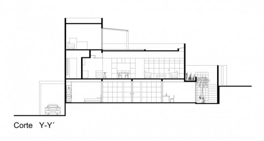 M house : plan vue latérale de la villa