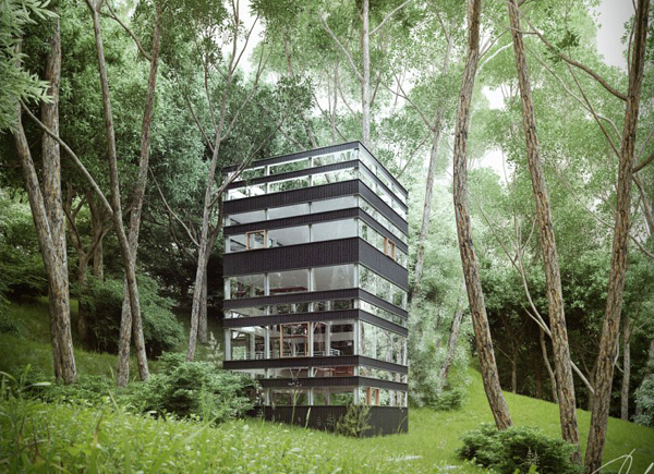 Maison japonaise moderne dans la forêt