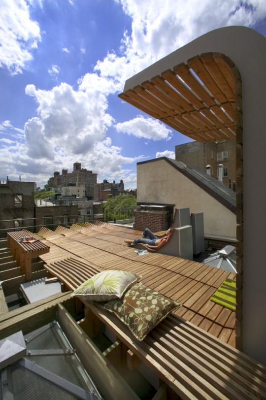 Jardin sur le toit, terrasse en bois à Greenwich village