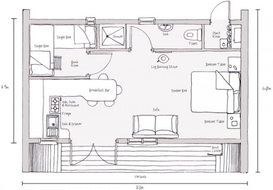 Plan de la maison en bois ecoPERCH de Blue Forest