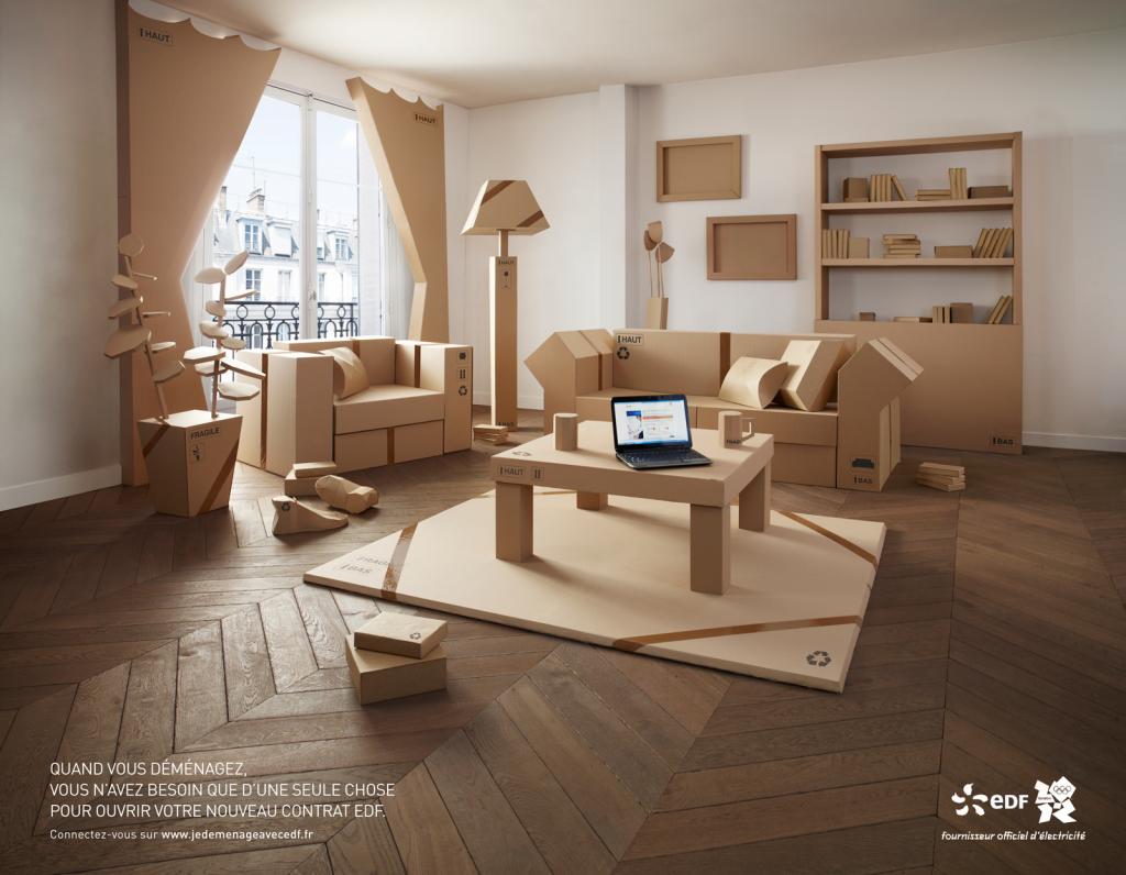 EDF (inspiré par Ikea ?) fait sa pub avec des meubles en carton