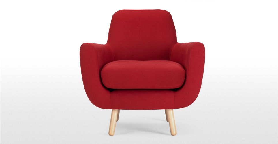 Fauteuil rouge groseille Jonah, design James Harrison